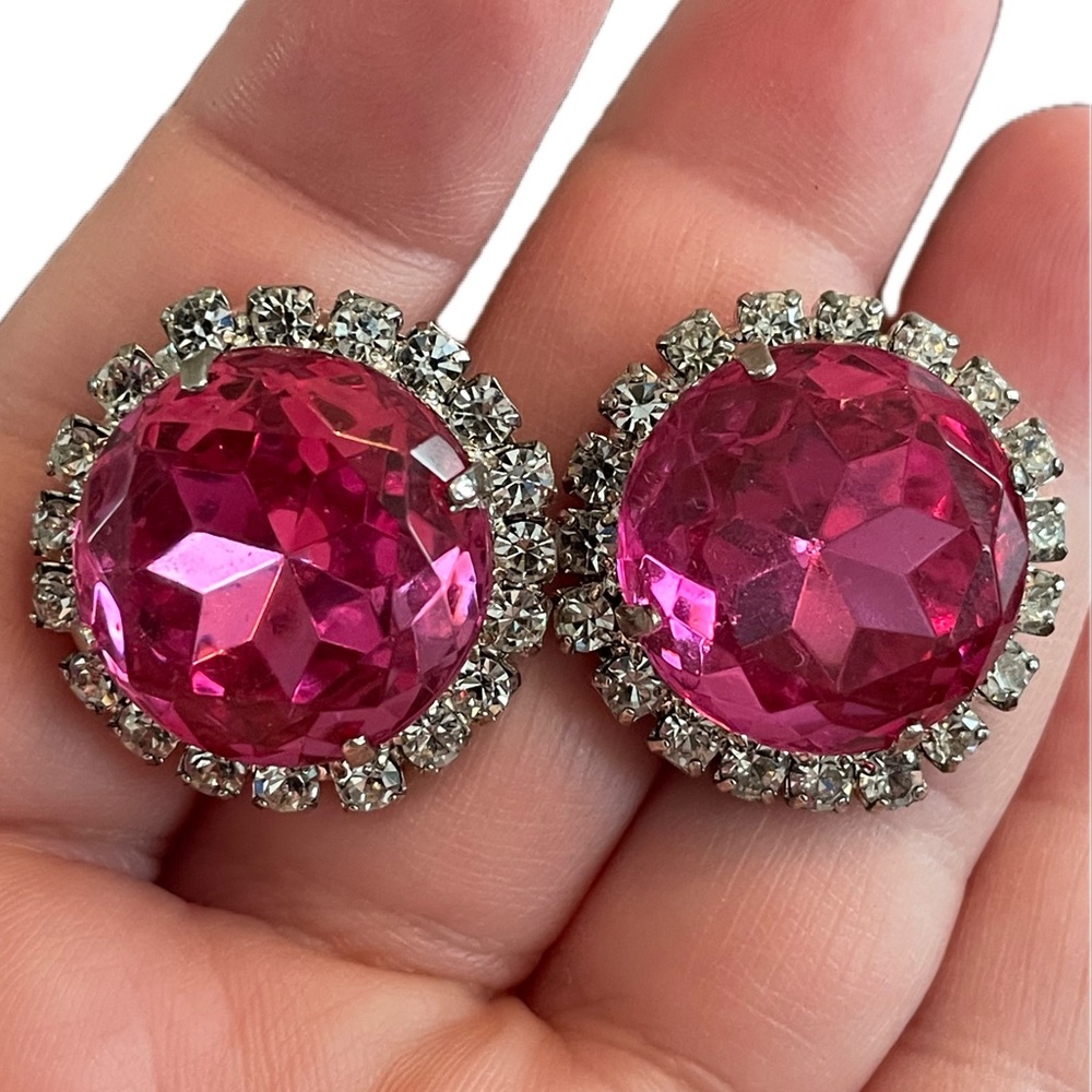 Vintage Pink Crystal Screw Back Earrings
